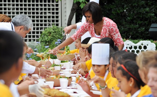 Michelle Obama Serving Vegetables From White House Garden