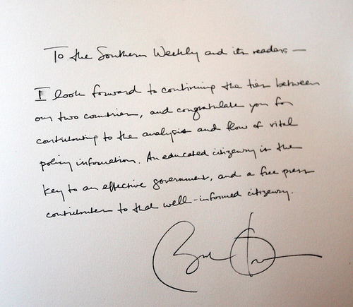 Obama Letter to Southern Weekly