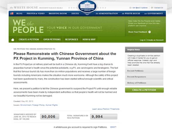 Chinese White House Petitions
