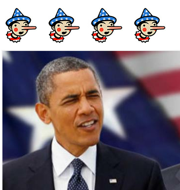 Obama Four Pinnochios --Soda Head