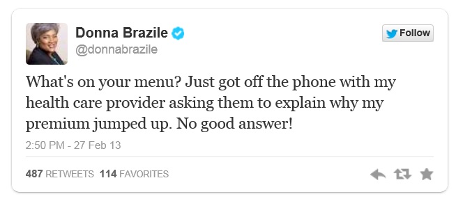 Donna Brazile Tweets on ObamaCare Rising Premiums