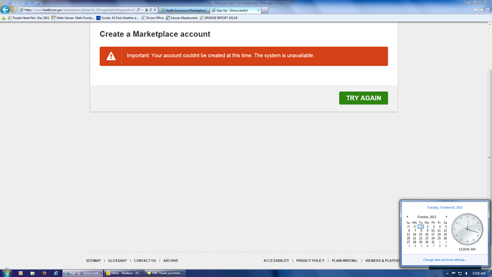 ObamaCare Exchange Unavailable