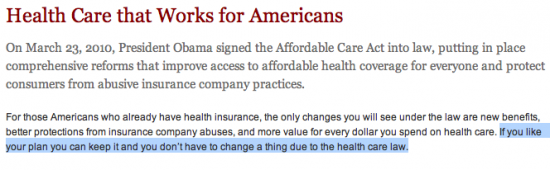 ObamaCare Promises