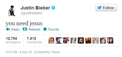 Justin Beiber Tweet