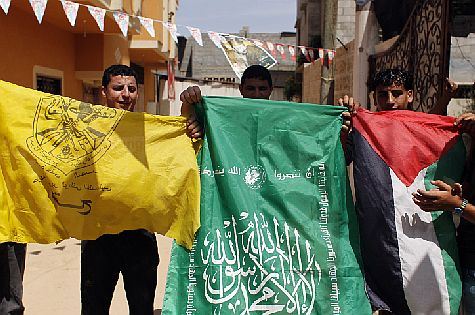 Palestinians celebrating reconciliation, between Fatah and Hamas in Gaza Strip